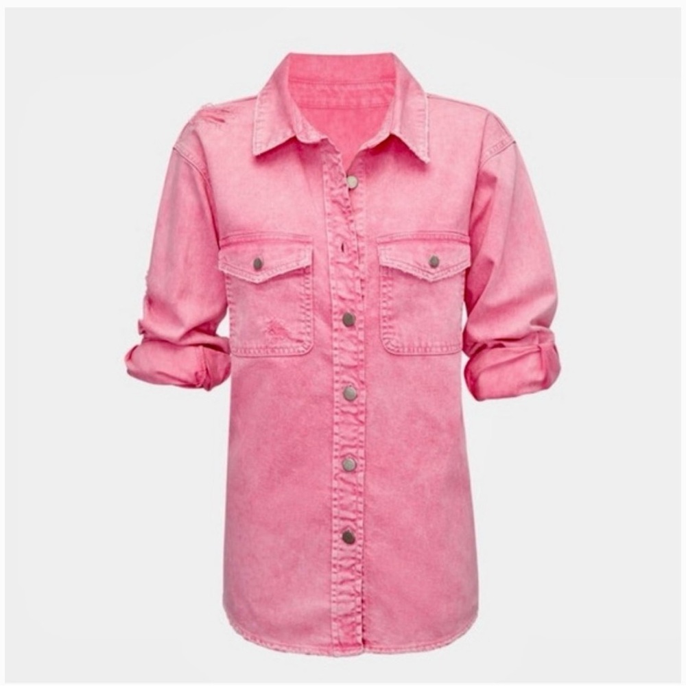 Retrofete Pink Denim Jacket Distressed size L - Picture 2 of 6